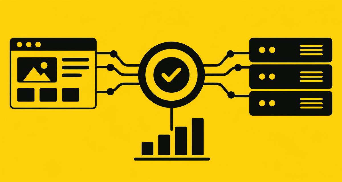 Illustration of a browser and servers connected to a verified conversion check mark